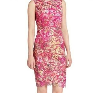 Badgley Mischka Belle Hot Pink Lace Mini Dress in Size 8 Pre-Owned